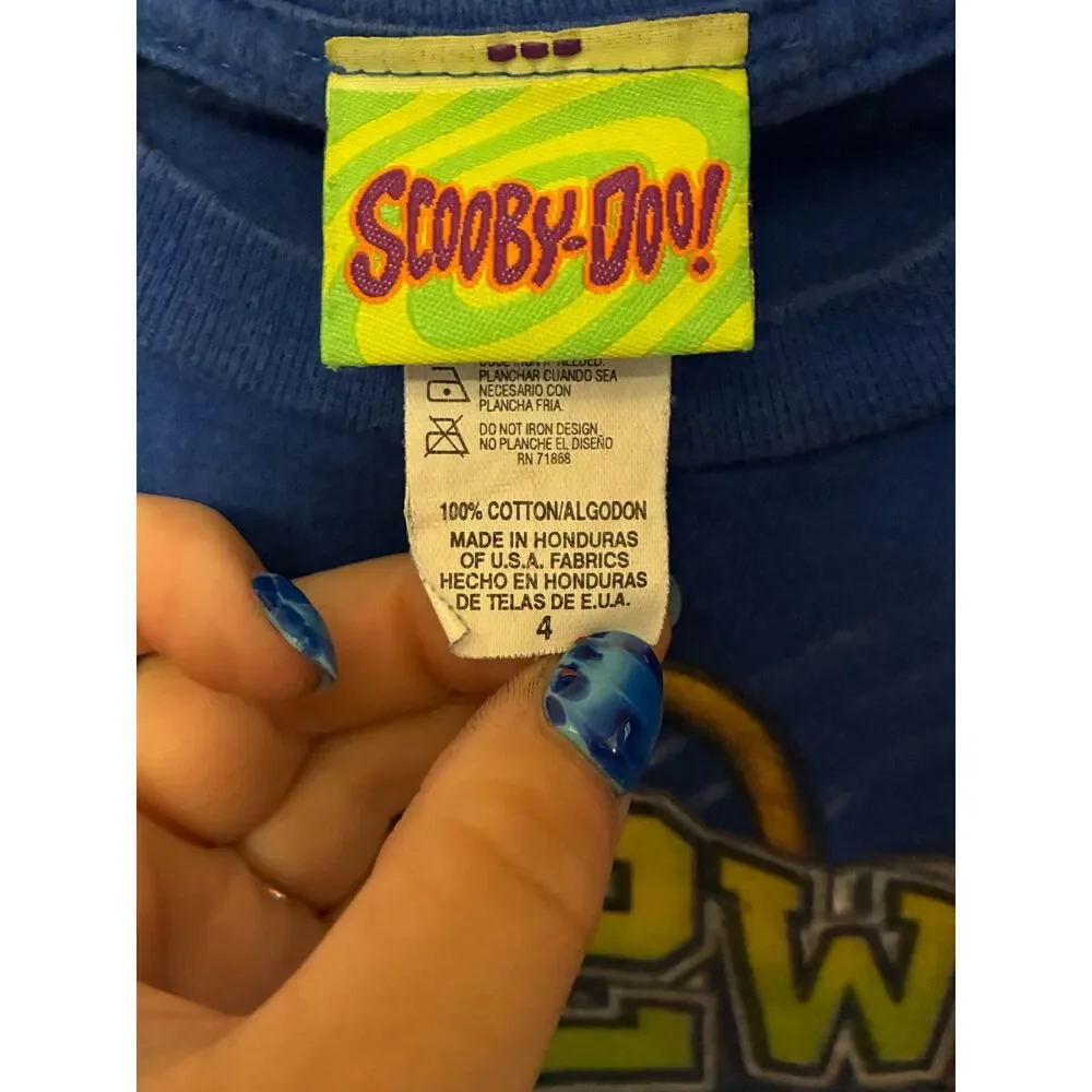 Vintage Scooby-Doo Football Graphic T-Shirt Boys Size 4 Y2K Blue Cartoon Tee